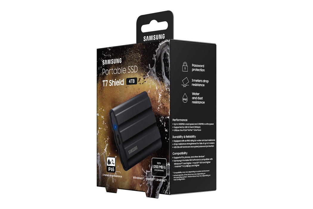 Samsung MU-PE4T0S, 4 TB, USB Type-C, 3.2 Gen 2 (3.1 Gen 2), 1050 MB/s, Password protection, Black