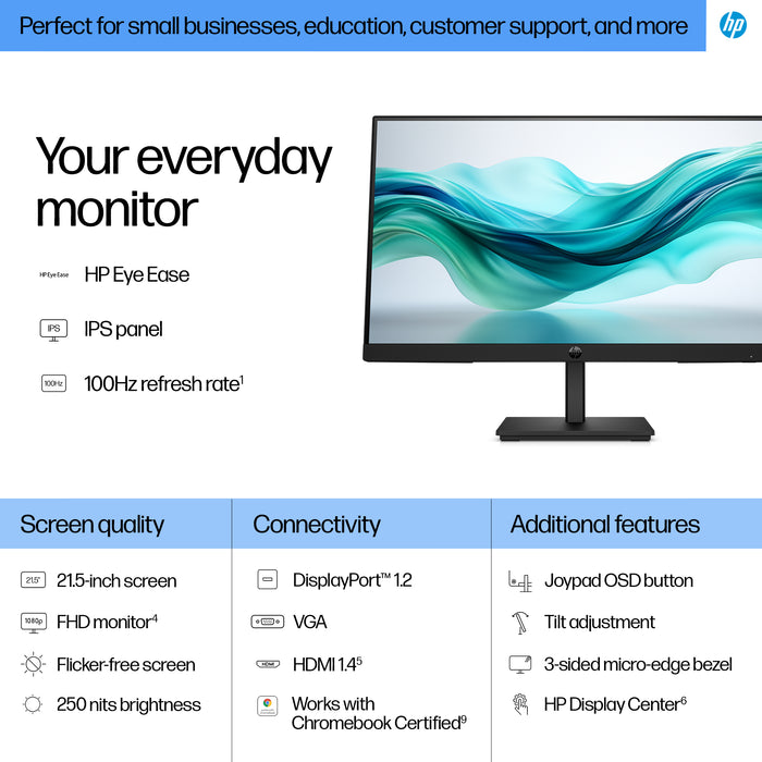 HP Series 3 Pro 21.5 inch FHD Monitor - 322pf, 54.6 cm (21.5"), 1920 x 1080 pixels, Full HD, LCD, 5 ms, Black