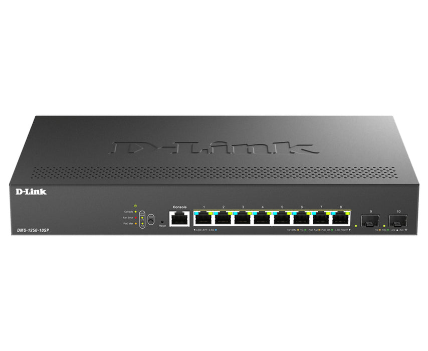 D-Link 10-Port Multi-Gigabit Smart Managed PoE+ Switch including 8 x 2.5G PoE & 2 x 10G SFP+, Managed, L2/L3, 2.5G Ethernet (100/1000/2500), Power over Ethernet (PoE), Rack mounting