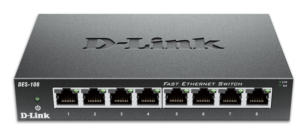 D-Link 8-Port Fast Ethernet Unmanaged Desktop Switch, Unmanaged, Full duplex