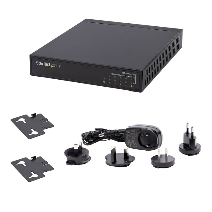 StarTech.com Unmanaged 2.5G Switch - 5 Port Gigabit Switch - 2.5GBASE-T Unmanaged Ethernet Switch - Ethernet Splitter - Din Rail or Wall Mount - Multi-Gigabit - Auto-MDIX - 9K Jumbo, Unmanaged, 2.5G Ethernet (100/1000/2500), Full duplex, Wall mountable
