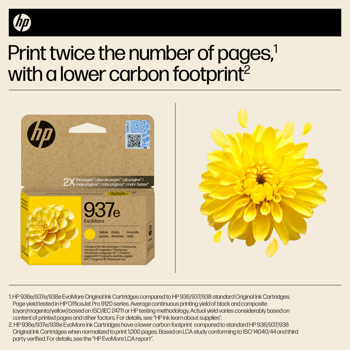 HP 937e EvoMore Yellow Original Ink Cartridge, High (XL) Yield, Yellow, 1 pc(s), 1650 pages, Single pack