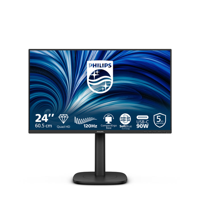 Philips 24B2U3601, 60.5 cm (23.8"), 2560 x 1440 pixels, Quad HD, LCD, 4 ms, Black