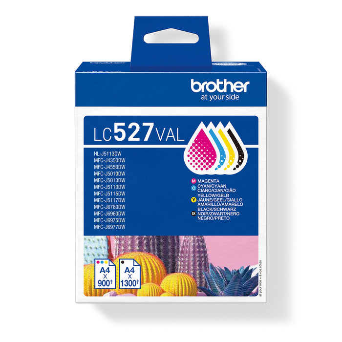 Brother Genuine LC527VAL Ink Cartridge Value Pack, Black, Cyan, Magenta, Yellow, Pigment-based ink, Pigment-based ink, 4 pc(s), 1300 pages, Value pack