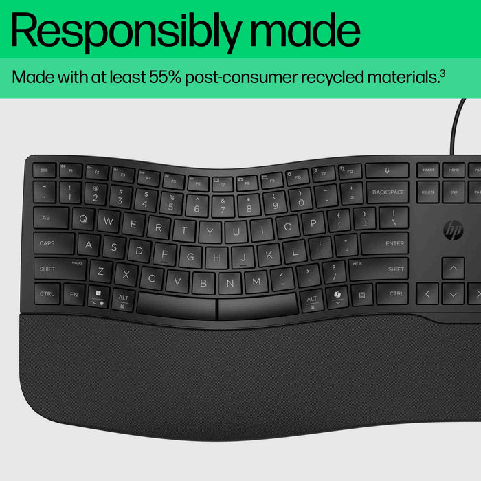 HP 480 Comfort Wired Keyboard, Full-size (100%), Wired, USB, Plunger key switch, Black