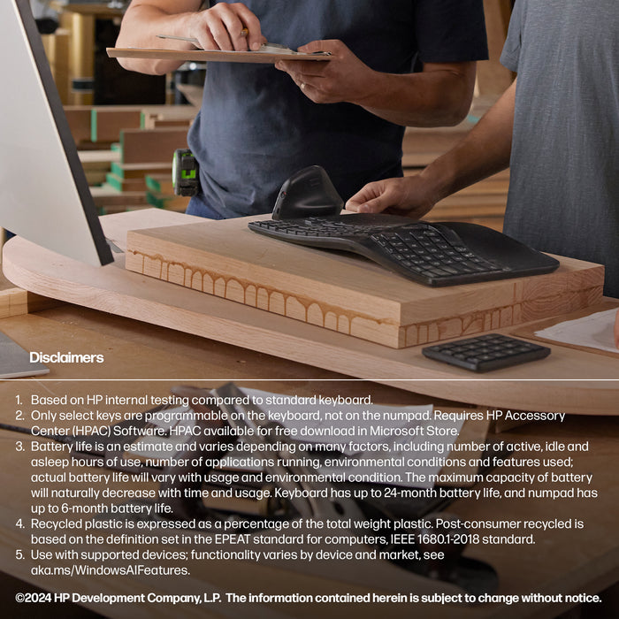 HP 965 Ergonomic Wireless Keyboard, Full-size (100%), Wireless, RF Wireless + Bluetooth, Membrane, Black