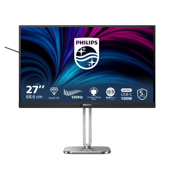 Philips 27B2U4601/00, 68.6 cm (27"), 2560 x 1440 pixels, Quad HD, LCD, 4 ms, Grey