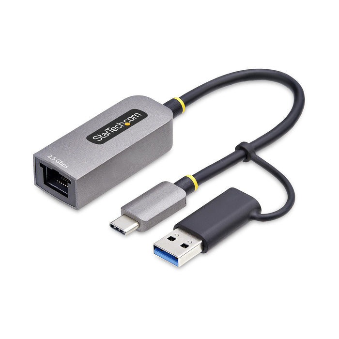 StarTech.com 2.5GbE USB-C to Ethernet Adapter with USB-A Converter, NBASE-T NIC, USB 3.0 Type-C 2.5/1G Multi Speed Network, Thunderbolt Compatible, Windows & Mac, Wired, USB Type-C, Ethernet, 5000 Mbit/s, Grey