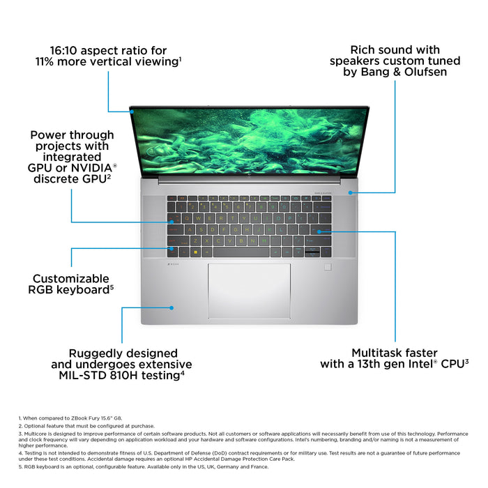 HP ZBook Studio G10, Intel® Core™ i7, 40.6 cm (16"), 3840 x 2400 pixels, 32 GB, 1 TB, Windows 11 Pro