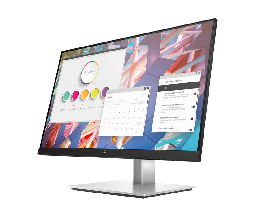 HP E24 G4 FHD Monitor, 60.5 cm (23.8"), 1920 x 1080 pixels, Full HD, LCD, 5 ms, Black, Silver