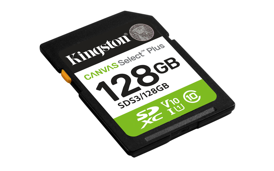 Kingston Technology 128GB SDXC Canvas Select Plus Gen3 150MB/s C10 UHS-I U1 V10, 128 GB, SD, Class 10, UHS-I, 150 MB/s, Class 1 (U1)