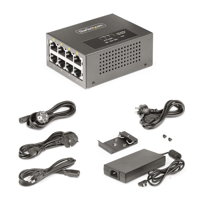 StarTech 4-Port Multi-Gigabit PoE++ Injector, 5/2.5/1G Ethernet (NBASE-T), PoE/PoE+/PoE++, Wall/DIN Rail Mountable, TAA