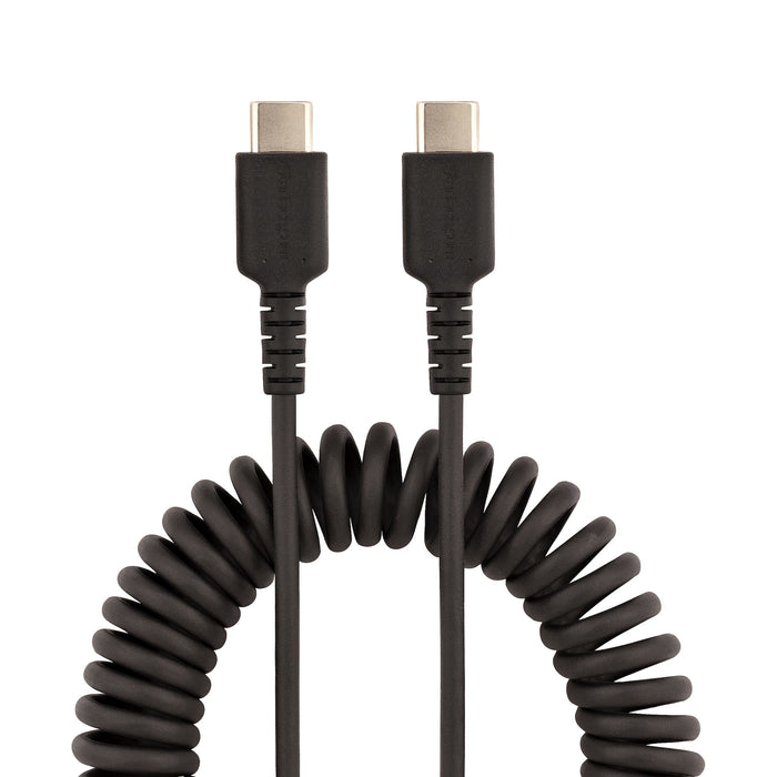 StarTech.com 1.6ft (50cm) USB-C Fast Charging Cable, Rugged, Coiled, Charge & Sync, 3A, USB 2.0, TPE Jacket and Aramid Fiber - USB C Charging Cord, 0.5 m, USB C, USB C, USB 2.0, 0.48 Gbit/s, Black