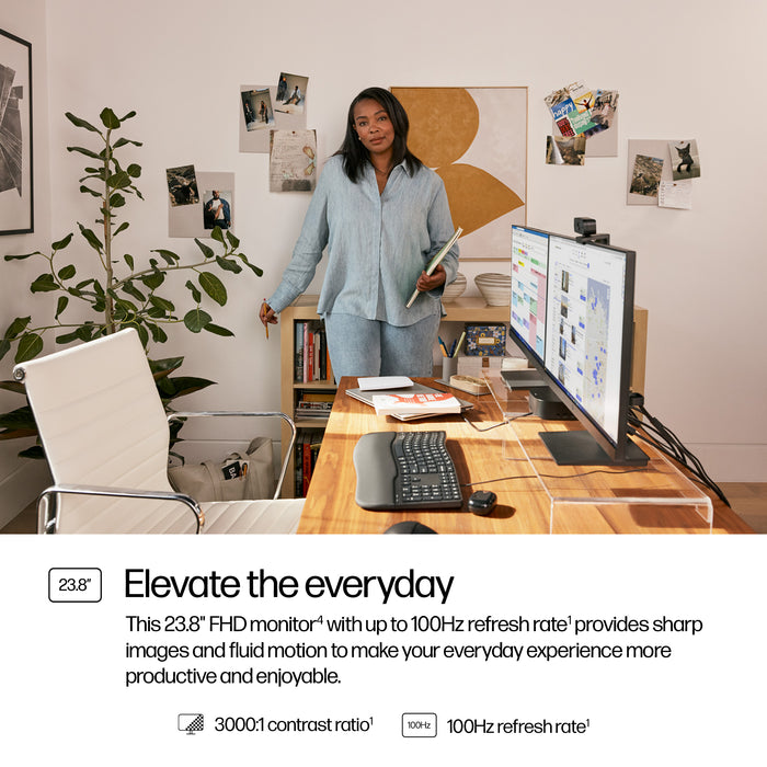 HP Series 3 Pro 23.8 inch FHD Monitor - 324pv, 60.5 cm (23.8"), 1920 x 1080 pixels, Full HD, LCD, 5 ms, Black