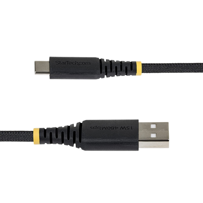 StarTech.com 30cm (1ft) USB-A to USB-C Fast Charging Cable, 15W 3A, Dual-Layer Braided Nylon/TPE Jacket, Durable USB-A to Type C Charger Cord, USB A to USB C Cable, 0.3 m, USB A, USB C, USB 2.0, 0.48 Gbit/s, Black