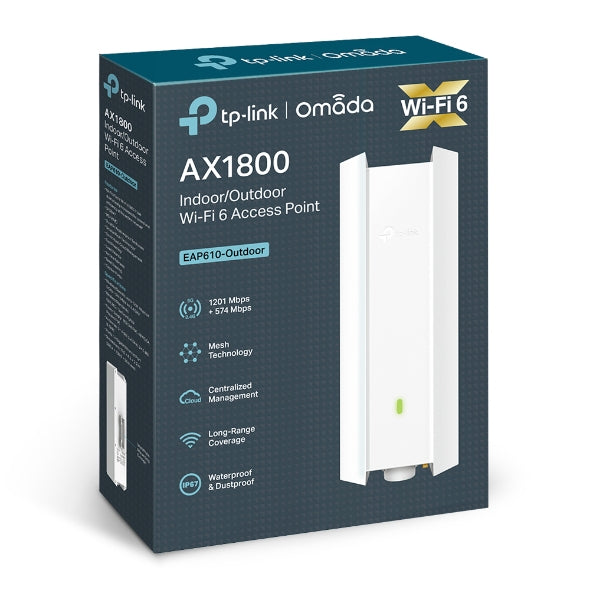 TP-Link Omada EAP610-Outdoor, 2.4 GHz, 5 GHz, 1800 Mbit/s, WEP, WPA, WPA2, WPA3, 10,100,1000 Mbit/s