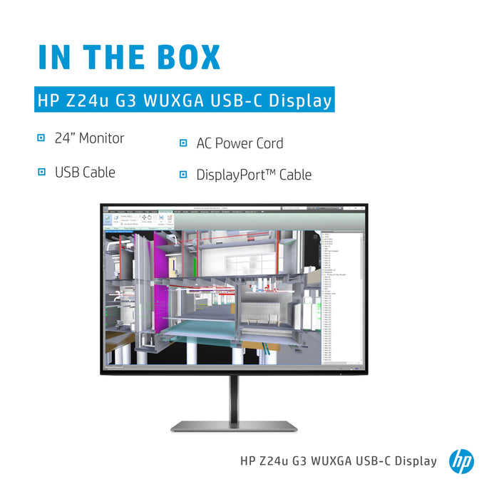 HP Z24u G3 WUXGA USB-C Display, 61 cm (24"), 1920 x 1200 pixels, WUXGA, LED, 5 ms, Silver