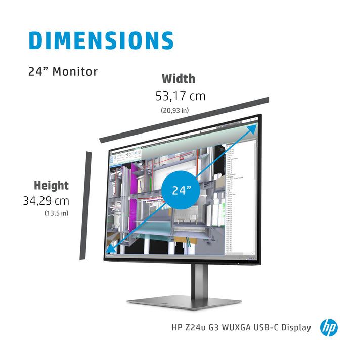 HP Z24u G3 WUXGA USB-C Display, 61 cm (24"), 1920 x 1200 pixels, WUXGA, LCD, 5 ms, Grey