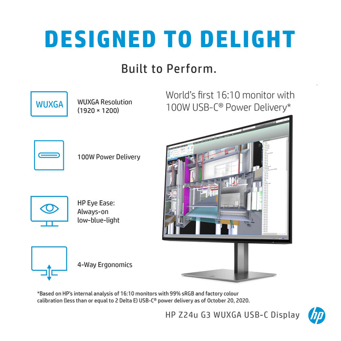 HP Z24u G3 WUXGA USB-C Display, 61 cm (24"), 1920 x 1200 pixels, WUXGA, LCD, 5 ms, Grey