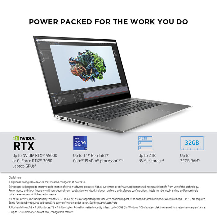 HP ZBook Studio 15.6 G8, Intel® Core™ i7, 39.6 cm (15.6"), 1920 x 1080 pixels, 16 GB, 512 GB, Windows 10 Pro