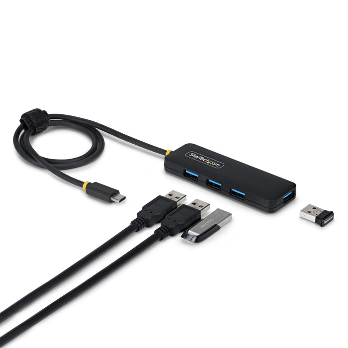 StarTech USB-C 4-Port Hub, SuperSpeed 5Gbps, 4 × USB-A Adapter, Bus-Powered Portable Hub with Extra Long 2 ft Cable, Plug-and-Play for MacBook, Dell, Chromebook, PC & Peripheral Devices