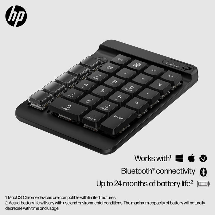 HP 430 Programmable Wireless Keypad, Wireless, Bluetooth, Black