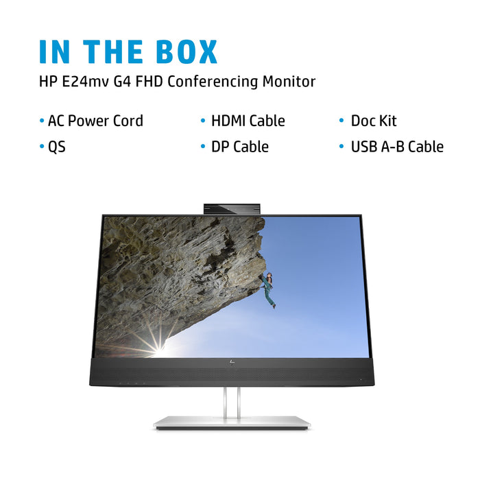 HP E24mv G4 FHD Conferencing Monitor, 60.5 cm (23.8"), 1920 x 1080 pixels, Full HD, LCD, 5 ms, Black, Silver