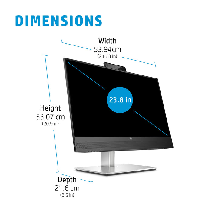 HP E24mv G4 FHD Conferencing Monitor, 60.5 cm (23.8"), 1920 x 1080 pixels, Full HD, LCD, 5 ms, Black, Silver