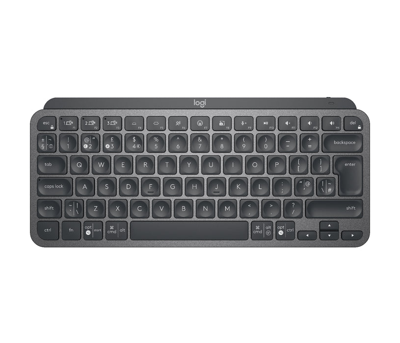 Logitech MX Keys Mini Minimalist Wireless Illuminated Keyboard, Mini, Wireless, RF Wireless + Bluetooth, Scissor key switch, QWERTY, Graphite