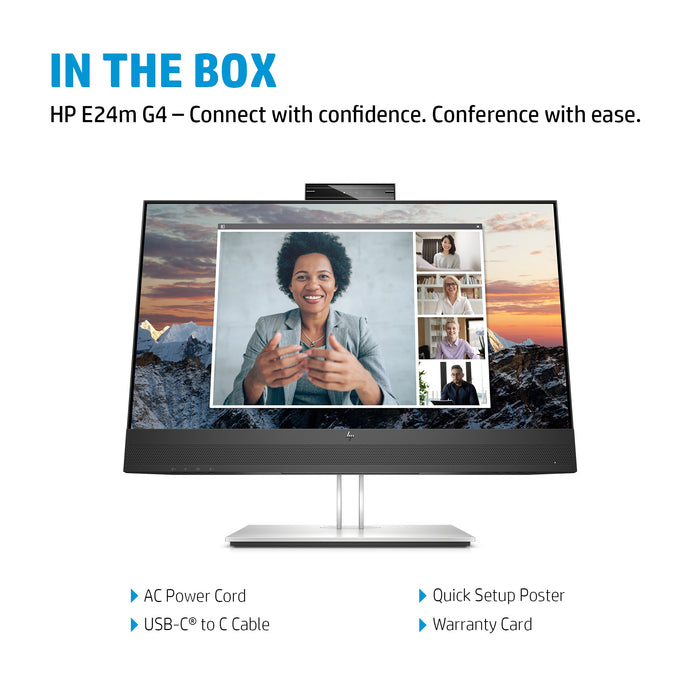 HP E24m G4 FHD USB-C Conferencing Monitor, 60.5 cm (23.8"), 1920 x 1080 pixels, Full HD, LCD, 5 ms, Black, Silver