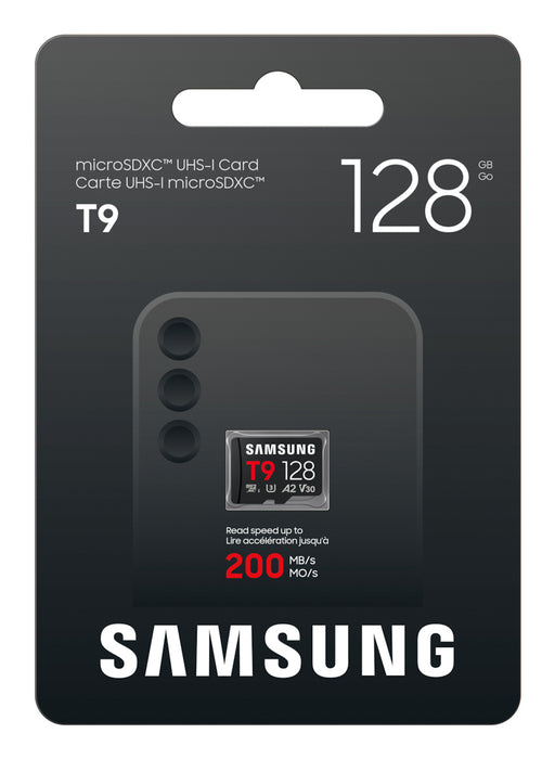 Samsung T9 microSD card, 128 GB, MicroSDXC, UHS-I, 200 MB/s, 130 MB/s, Class 3 (U3)