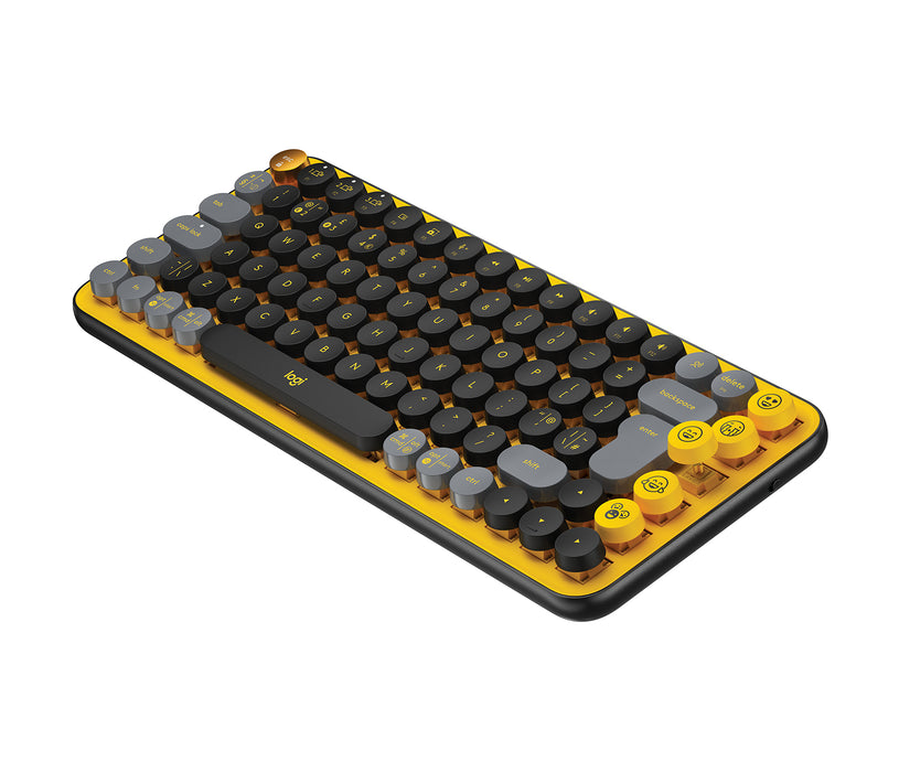 Logitech POP Keys Wireless Mechanical Keyboard With Emoji Keys, Mini, RF Wireless + Bluetooth, Mechanical, QWERTY, Black, Grey, Yellow