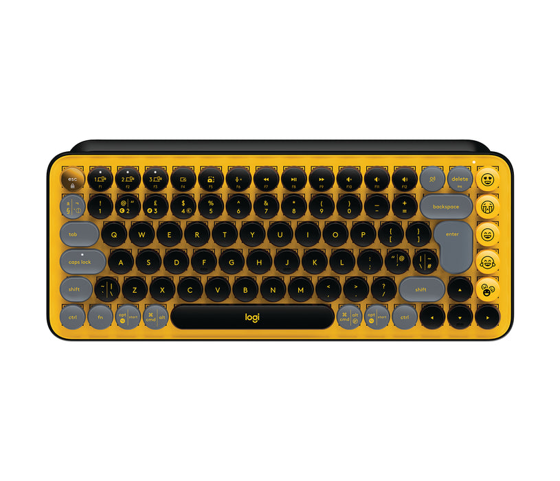 Logitech POP Keys Wireless Mechanical Keyboard With Emoji Keys, Mini, Wireless, RF Wireless + Bluetooth, Mechanical, QWERTY, Black, Grey, Yellow