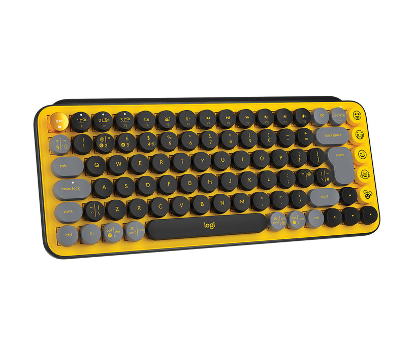 Logitech POP Keys Wireless Mechanical Keyboard With Emoji Keys, Mini, Wireless, RF Wireless + Bluetooth, Mechanical, QWERTY, Black, Grey, Yellow