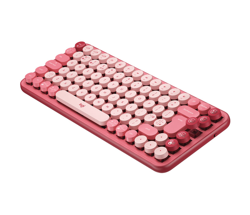 Logitech POP Keys Wireless Mechanical Keyboard With Emoji Keys, Mini, Wireless, RF Wireless + Bluetooth, Mechanical, QWERTY, Burgundy, Pink, Rose