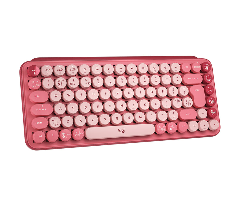Logitech POP Keys Wireless Mechanical Keyboard With Emoji Keys, Mini, RF Wireless + Bluetooth, Mechanical, QWERTY, Burgundy, Pink, Rose