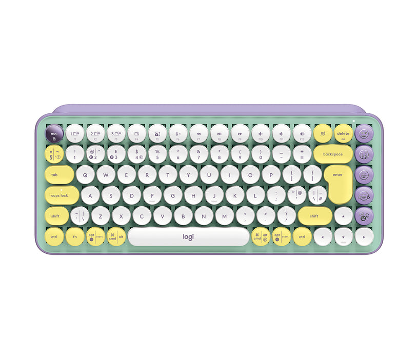 Logitech POP Keys Wireless Mechanical Keyboard With Emoji Keys, Mini, Wireless, RF Wireless + Bluetooth, Mechanical, QWERTY, Mint colour, Violet, White, Yellow