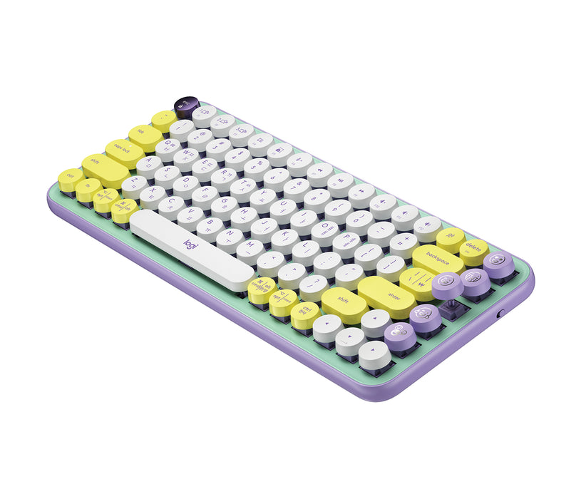 Logitech POP Keys Wireless Mechanical Keyboard With Emoji Keys, Mini, RF Wireless + Bluetooth, Mechanical, QWERTY, Mint colour, Violet, White, Yellow
