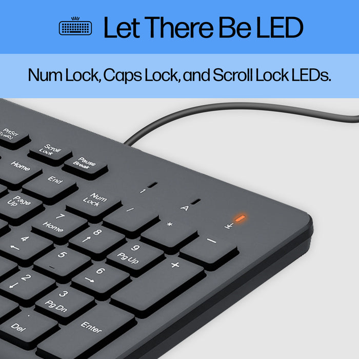 HP 150 Wired Keyboard, Full-size (100%), Wired, USB, Black