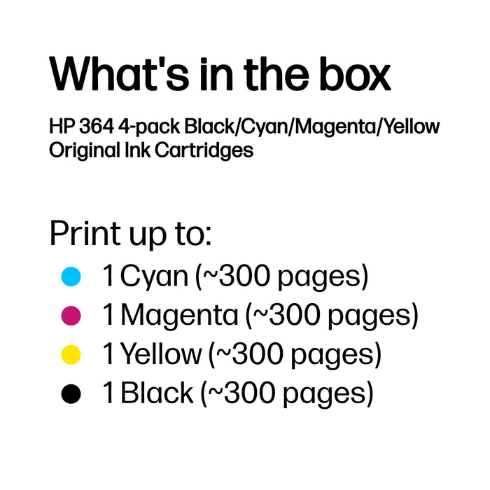 HP 364 4-pack Black/Cyan/Magenta/Yellow Original Ink Cartridges, Standard, Black, Cyan, Magenta, Yellow, Pigment-based ink, Dye-based ink, 6 ml, 3 ml