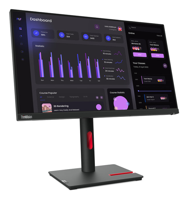Lenovo ThinkVision T24i-30, 60.5 cm (23.8"), 1920 x 1080 pixels, Full HD, LED, 6 ms, Black