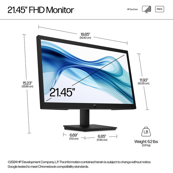 HP Series 3 Pro 21.45 inch FHD Monitor - 322pv, 54.5 cm (21.4"), 1920 x 1080 pixels, Full HD, LCD, 5 ms, Black