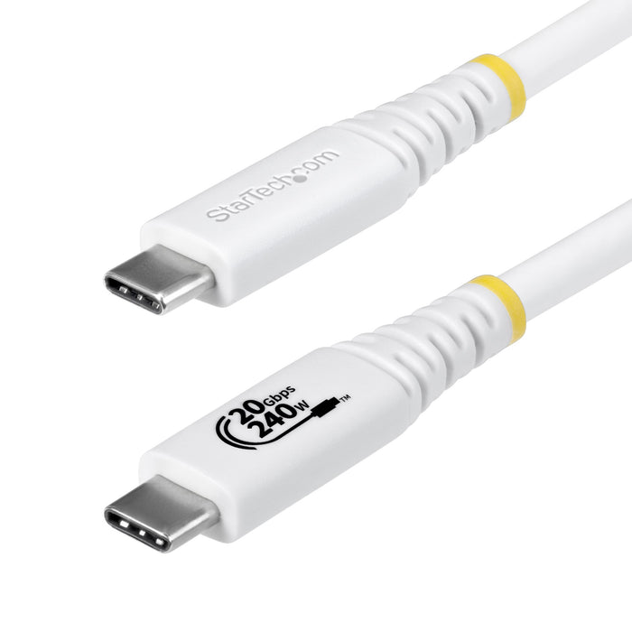 StarTech.com 2m (6ft) USB4 Cable, 20Gbps, USB-IF Certified USB-C Cable, 240W PD EPR, 4K 120Hz DP 2.1, TPE Jacket, White USB-C Cord, 2 m, USB C, USB C, USB4 Gen 2x2, 20 Gbit/s, White