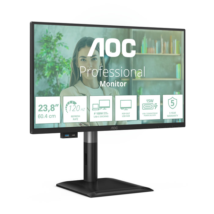 AOC 24P4CV, 60.5 cm (23.8"), 1920 x 1080 pixels, Full HD, LED, 4 ms, Black