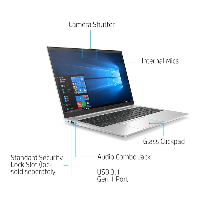 HP EliteBook 855 G7, AMD Ryzen™ 5 PRO, 2.1 GHz, 39.6 cm (15.6"), 1920 x 1080 pixels, 16 GB, 512 GB