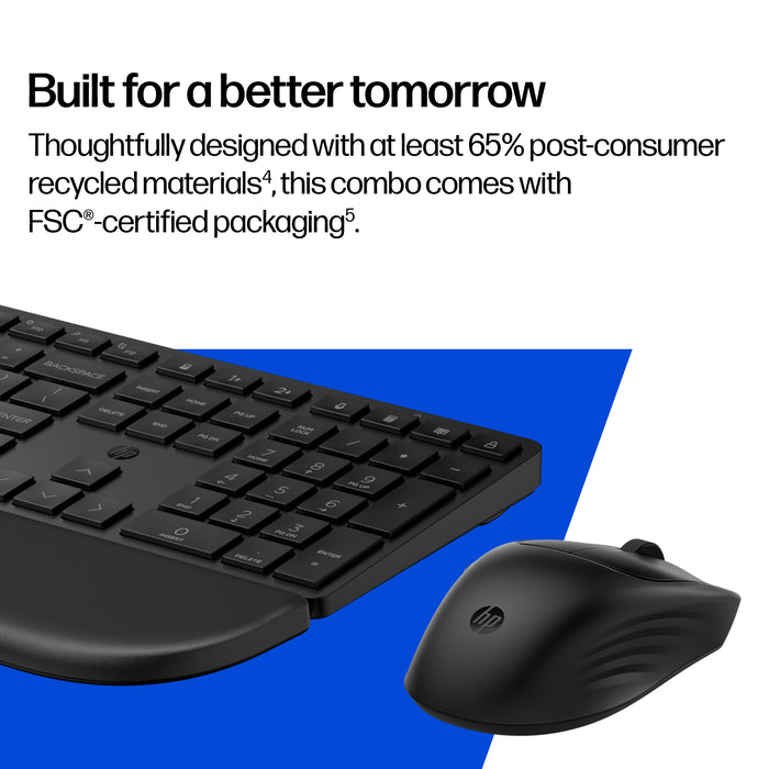 HP Multi-Device Dual-Mode Mouse and Keyboard Combo with Palm Rest 585C, Full-size (100%), Wireless, RF Wireless + Bluetooth, Plunger key switch, Black, Mouse included
