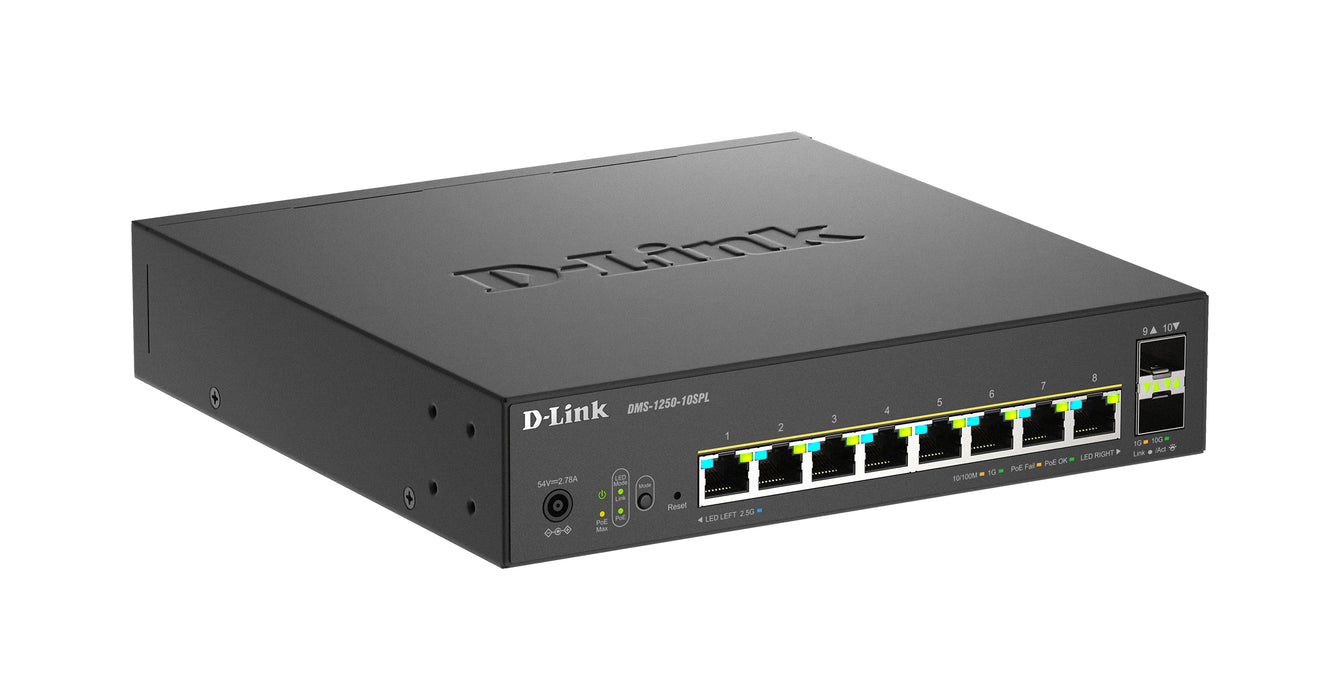 D-Link 10-Port Multi-Gigabit Smart Managed PoE+ Switch including 8 x 2.5G PoE+ Ports, Managed