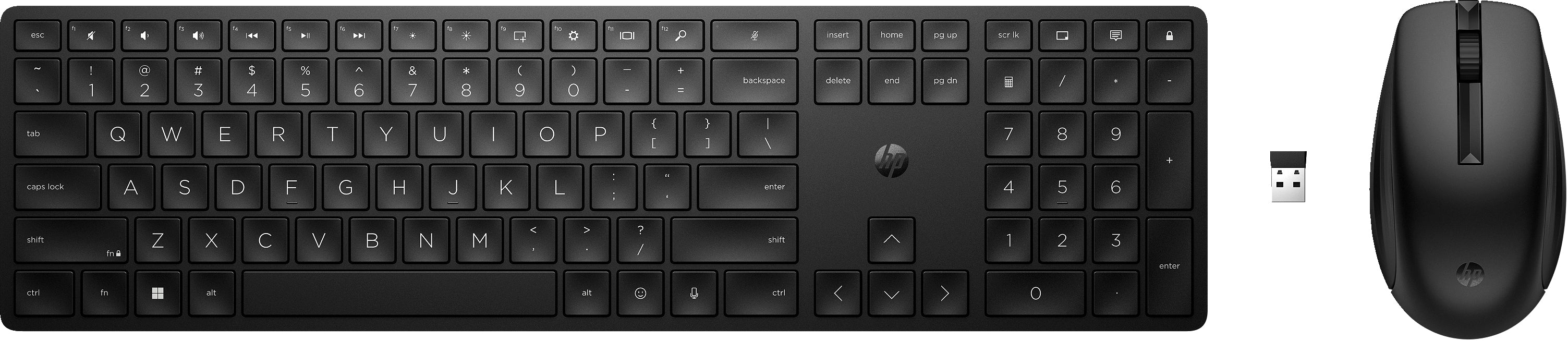HP 655 Wireless Keyboard and Mouse Combo, Full-size (100%), RF Wireless, Membrane, Black, Mouse included