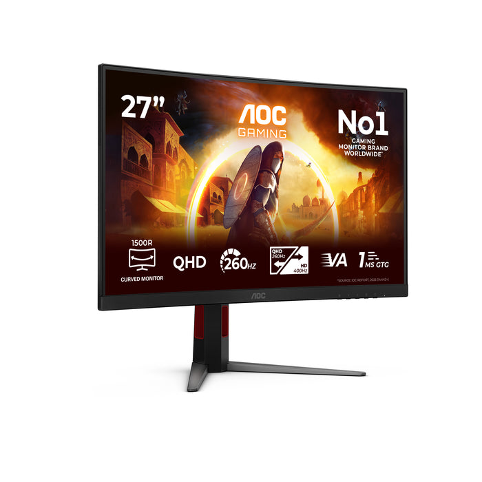 AOC G4 Gaming, 68.6 cm (27"), 2560 x 1440 pixels, Quad HD, LED, 1 ms, Black, Red