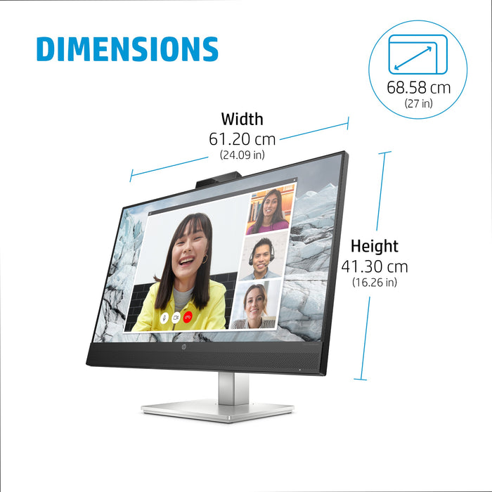 HP E-Series E27m G4 QHD USB-C Conferencing Monitor, 68.6 cm (27"), 2560 x 1440 pixels, Quad HD, LCD, 5 ms, Black, Silver